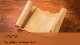  Presentation with scroll paper - Cool new PPT theme with old paper - parchment scroll on wooden background backdrop and a red colored foreground