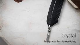  Presentation with old feather pen - Amazing PPT theme having old paper and fountain pen backdrop and a light gray colored foreground