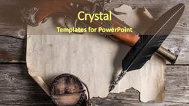  Presentation with old paper pen - Cool new slide deck with old paper pistol and fountain backdrop and a tawny brown colored foreground