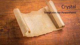  Presentation with scroll paper - Beautiful slide deck featuring old paper roll - parchment scroll on wooden background backdrop and a coral colored foreground