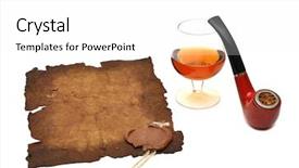  Presentation with wax - Amazing presentation design having old paper seal wax pipe and glass of cognac on white backdrop and a white colored foreground