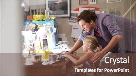  Presentation with home office - Beautiful slide set featuring old parent - father with daughter running small backdrop and a tawny brown colored foreground