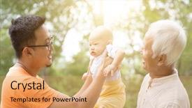  Presentation with generations - Theme featuring old parent - happy grandfather father and baby background and a yellow colored foreground