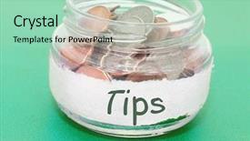  Presentation with no money - PPT theme having old penny - jar with money background and a mint green colored foreground