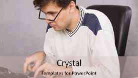  Presentation with novel - Amazing theme having old penny - man with typewriter thinking backdrop and a  colored foreground