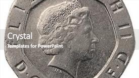  Presentation with history earth globe isolated white - Audience pleasing presentation consisting of old penny - pence coin isolated on white backdrop and a gray colored foreground