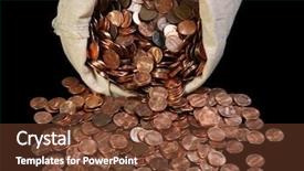  Presentation with flood - PPT theme with old penny - vintage canvas money sack background and a tawny brown colored foreground