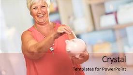  Presentation with piggy bank - Amazing presentation having old penny - woman putting coin in piggy backdrop and a  colored foreground
