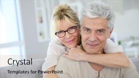  Presentation with people helping each teamwork couple - PPT layouts enhanced with old people - happy senior couple embracing each background and a mint green colored foreground