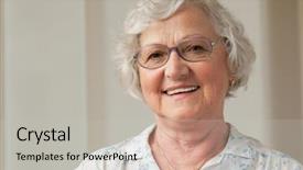  Presentation with old people - Slide deck consisting of old people - happy smiling senior woman looking background and a light gray colored foreground