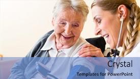  Presentation with blood pressure - Presentation design consisting of old people - nurse measuring blood pressure background and a light blue colored foreground