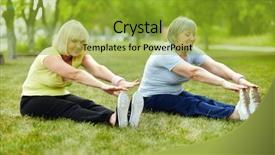  Presentation with senior heands - Beautiful PPT layouts featuring old people - senior ladies enhancing body flexibility backdrop and a gold colored foreground