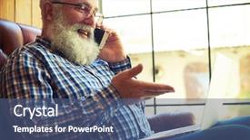  Presentation with smiling paramedic sitting in ambulance - Presentation theme enhanced with old people - smiley senior man sitting background and a ocean colored foreground