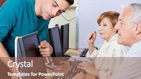  Presentation with students - Audience pleasing PPT layouts consisting of old people - tutor guiding senior students backdrop and a coral colored foreground