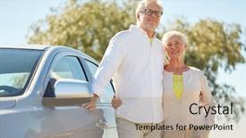  Presentation with old car - Presentation design enhanced with old people concept - happy senior background and a coral colored foreground