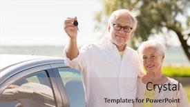  Presentation with old car - PPT theme with old people concept - happy senior background and a coral colored foreground