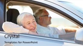  Presentation with old car - Presentation design featuring old people concept - happy senior background and a  colored foreground