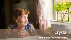  Presentation with elderly - Beautiful presentation theme featuring old people house - pensive elderly woman looking backdrop and a coral colored foreground
