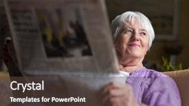  Presentation with senior living - Presentation having old people house - senior woman reading morning newspaper background and a tawny brown colored foreground