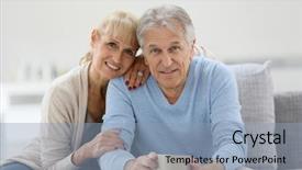  Presentation with smiling paramedic sitting in ambulance - Colorful theme enhanced with old people house - smiling senior couple sitting backdrop and a light blue colored foreground