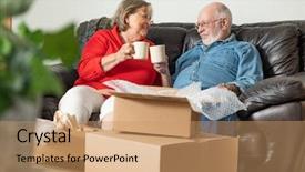  Presentation with senior couple - Beautiful presentation design featuring old people new - tired senior adult couple resting backdrop and a coral colored foreground
