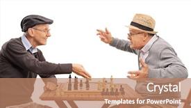  Presentation with old people - PPT theme having two old people playing a game of chess isolated on white background background and a coral colored foreground