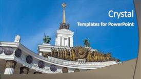  Presentation with exhibition - Colorful theme enhanced with old peoples - main pavilion vvc exhibition moscow backdrop and a teal colored foreground