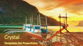  Presentation with asia el nido palawan philippines - Colorful slide deck enhanced with shipyard repair - boat in dock at sunset backdrop and a tawny brown colored foreground