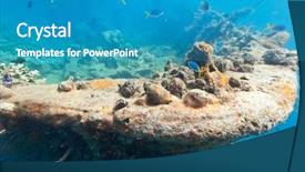  Presentation with underwater - Presentation design having shipwreck underwater sunken gunboat background and a teal colored foreground