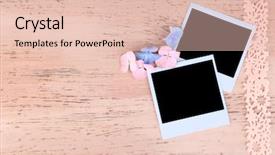  Presentation with blank album frames old - Slide set having old photos and decorative ribbon background and a  colored foreground