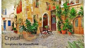  Presentation with greek - Amazing PPT layouts having old pictorial greek streets - vintage backdrop and a coral colored foreground