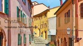  Presentation with street - Beautiful slide set featuring old-picturesque-street-in-santarcangelo backdrop and a yellow colored foreground
