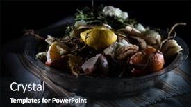  Presentation with food waste - Theme with old-plate-full-of-domestic background and a wine colored foreground