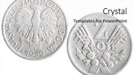  Presentation with old - Beautiful presentation theme featuring old polish zloty coins isolated backdrop and a  colored foreground