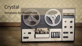  Presentation with recorder - PPT theme consisting of old portable recorder image toned background and a coral colored foreground
