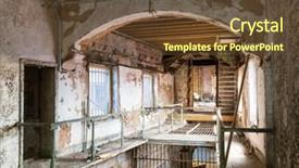  Presentation with prison door - PPT theme with old prison corridor with grunge background and a tawny brown colored foreground