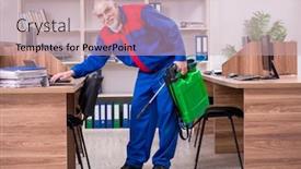  Presentation with pest - Presentation design consisting of old professional contractor doing pest control in the office background and a soft green colored foreground