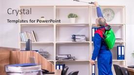  Presentation with pest - Colorful PPT theme enhanced with old-professional-contractor-doing-pest backdrop and a lemonade colored foreground