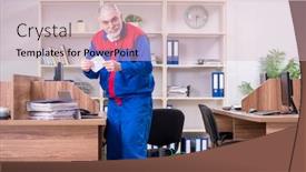  Presentation with pest control - Amazing slide deck having old-professional-contractor-doing-pest backdrop and a soft green colored foreground