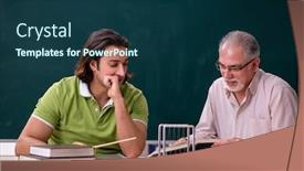  Presentation with old young - Audience pleasing theme consisting of old-professor-physicist-and-young backdrop and a ocean colored foreground