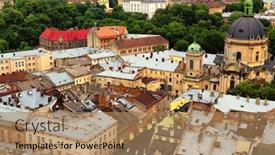  Presentation with western - Slides having old-quarters-of-lviv-city background and a coral colored foreground