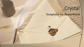  Presentation with vintage letter - PPT theme featuring old quill pen - vintage letter concept background and a soft green colored foreground