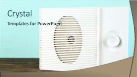  Presentation with radio - Amazing slides having old radio set on wooden table on blue background backdrop and a cool aqua colored foreground