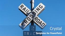  Presentation with railroad crossing railroad crossing sign - PPT layouts enhanced with old railroad crossing two tracks signal sign background and a teal colored foreground