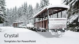  Presentation with winter forest night - Cool new presentation theme with old railway road in winter backdrop and a  colored foreground