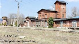  Presentation with railway - Colorful PPT theme enhanced with old railway station szczytna poland backdrop and a mint green colored foreground