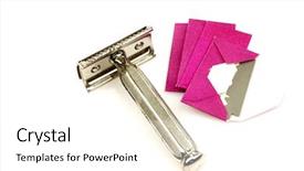  Presentation with razor - Amazing slide deck having old razor and some spare blades on a white background backdrop and a white colored foreground