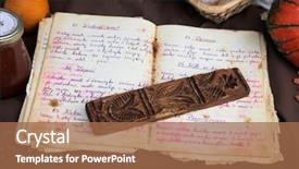  Presentation with recipe book - Theme enhanced with ripe peaches on the tree closeup with green backgorund background and a tawny brown colored foreground