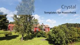  Presentation with old house - Colorful slide set enhanced with redhead woman painter with art backdrop and a light gray colored foreground