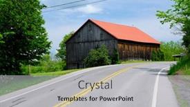  Presentation with barn - Presentation theme enhanced with old red roof barn near highway in pennsylvania at sunny summer day background and a light gray colored foreground